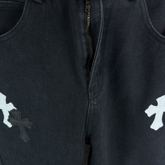 Chrome Hearts Black And White Cross Patch Washed Jeans - Picture 5 of 9
